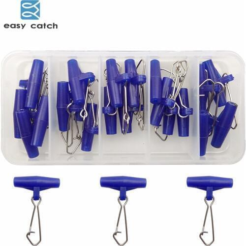 Easy Catch 20pcs Blue Plastic Head Swivel With Hooked Snap Fishing Sinker Slide Swivels Braid Fishing Line Slider Set With Box