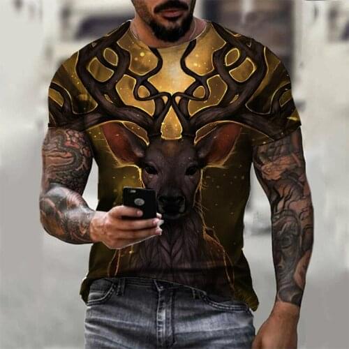 Beautiful Deer 3D Printed Summer Mens T-Shirt Round Neck Short Sleeve Shirt Mens Personality Street T-shirt