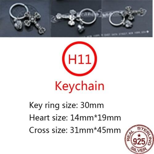 H11 Sterling silver s925 key chain heart cross flower shape punk street dance retro personality jewelry gift for lover