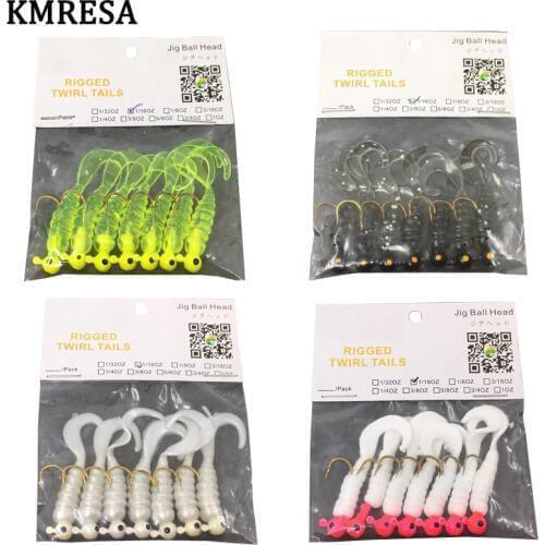 KMRESA 7pcs/set 4.4cm/1.75g Fishing lure lead jig head hook Fishing Hook Worm Ice Fishing Bait bass soft fish smell soft baits