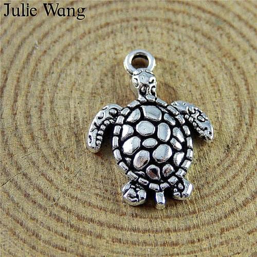 Julie Wang 20pcs Small Sea Turtle Alloy Charms Antique Silver Color Necklace Pendants Earrings Findings Jewelry Making Accessory