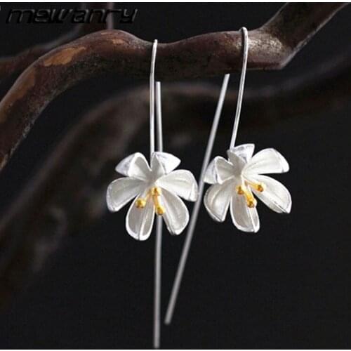 Mewanry 925 Sterling Silver Earrings Long Lotus Small Fresh for Women New Trend Elegant Temperament Party Jewelry Gifts