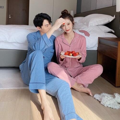 Fashion lovers pajamas sets women Couples pure cotton sleepwear long sleeve Fresh high quality exquisite pyjamas women