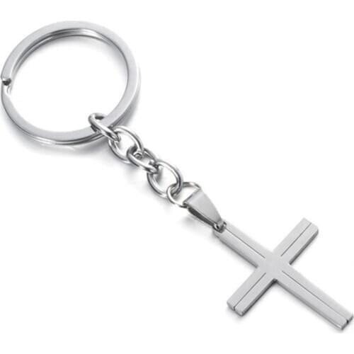 Fashion Cross Pendant Prayer Christian Keychains Women Man Simple Stainless Steel Link Lovers Jesus Chaveiro Keychain Jewelry