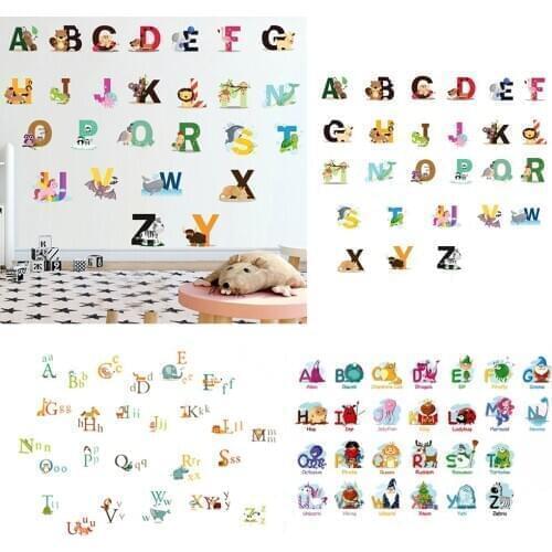 26 ABC Alphabet Words Wall Stickers For Kids Rooms Nursery Home Decor Cartoon Animals Wall Decals Pvc Mural Art Poster