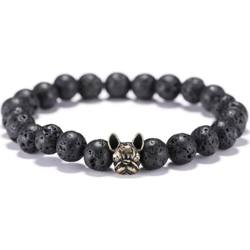 Handmade Natural Stone Lava Beads Dog Bracelet Fancy French Bulldog Braclet For Male Biker Jewelry Homme Bileklik Homme