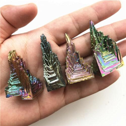 Natural Green Metal Stone Bismuth Ore Rough Pyramid Beautiful Gift Rainbow Bismuth Specimen Crystal Healing Mineral 10-30g