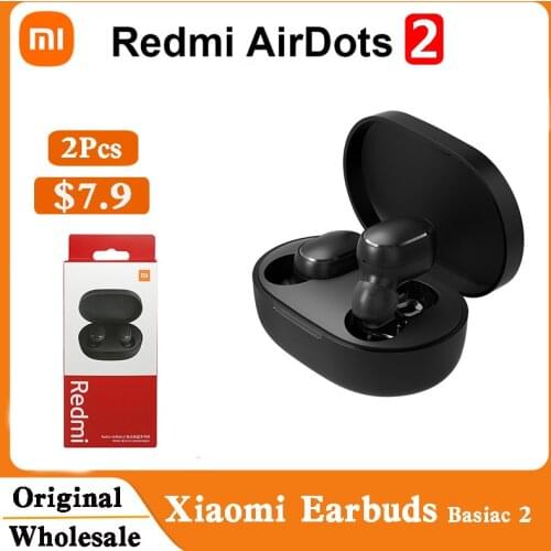 2pcs Original Xiaomi Redmi Airdots 2 Earphone Tws Bluetooth Stereo Voice Control Headset Global Version Mi True Wireless Earbuds