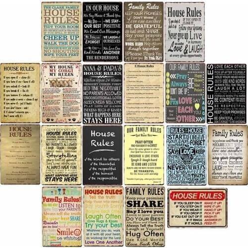 House Rules/Family Rules Metal Sign Tin Plates Vintage Shabby Chic Plaque Retro Poster Wall Decor For Home Sign Iron Paintings