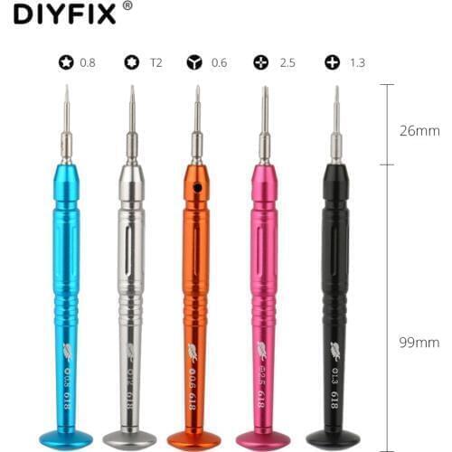 DIYFIX Precision Screwdriver P2 1.3 Cross 2.5 Phiilips 0.6 Y Tip T2 for iPhone Samsung Mobile Phone MP3 Opening Repair Tool
