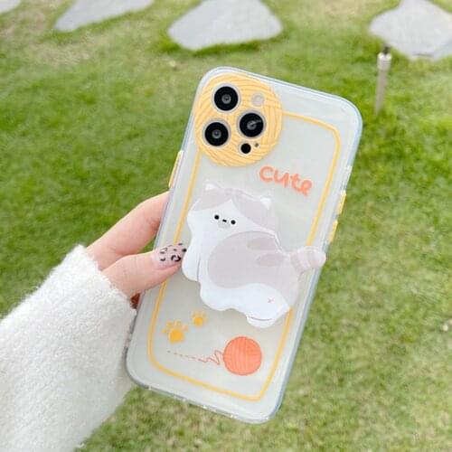 Kawaii Cat Clear Phone Case For iPhone 11 12 Pro Max Mini XR X XS Max 78 SE2020 Cute Cartoon Soft Silicone Phone Cover Holder