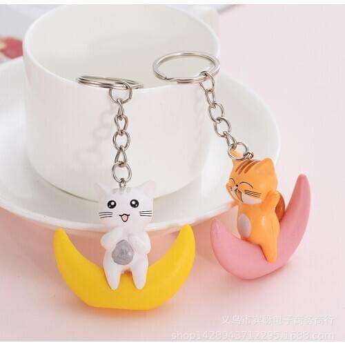 Rainbow Animal Luminous Cat .Keychain Moon Silica Gel Decompression Key Chain Women Car Bag Decoration Girl Party Gift