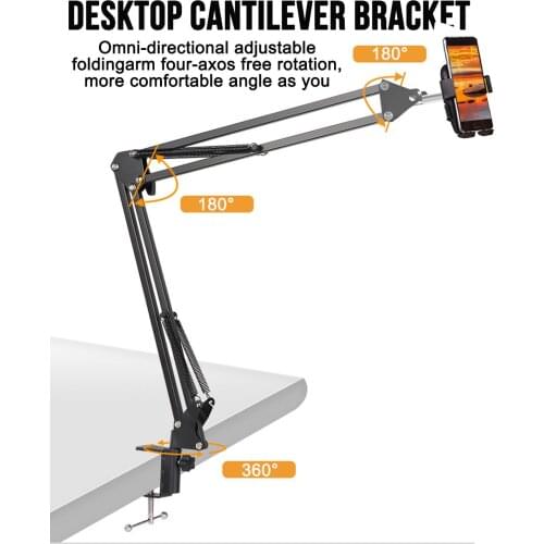 Overhead Tripod For Camera Webcam Ring Light Flexible Arm Long Metal Phone Holder For Desktop Foldable Universal Phones Stand