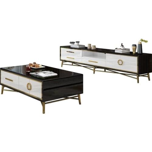 Light luxury TV cabinet glass baking varnish tea table TV cabinet Hong Kong style model room American light luxury furniture