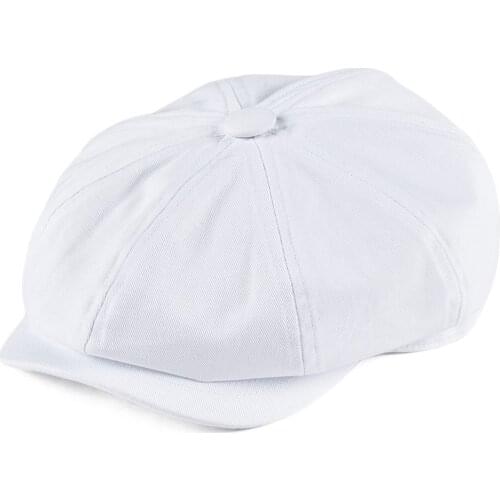 BOTVELA White Twill Cotton Newsboy Cap for Men Women Classic Cabbies Driver Apple Caps Gatsby Flat Hat Baker Boy Headpiece 003