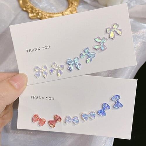 Laser Light Crystal Transparent Mini Earring Colorful Bowknot Stud Earrings Women Cute Ear Accessories Jewelry Girls Friend Gift