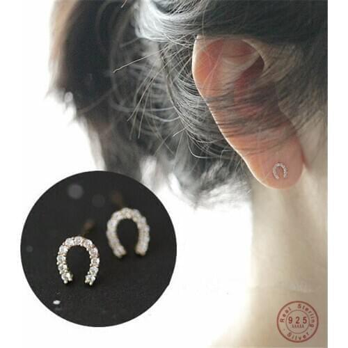 925 Sterling Silver 14K Gold Plating Pavé Crystal Horseshoe U-shaped Stud Earrings Women Light Luxury Wedding Party Jewelry
