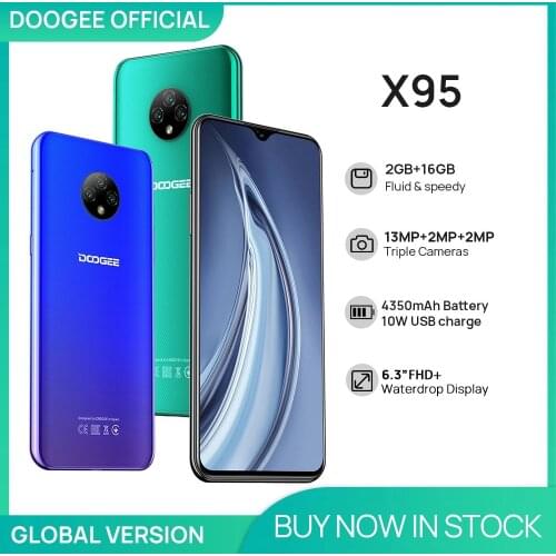 DOOGEE X95 Cellphones 6.52''MTK6737 16GB ROM Dual SIM 13MP Triple Camera 4350mAh SmartPhones Mobile Phone Android 10 OS 4G-LTE