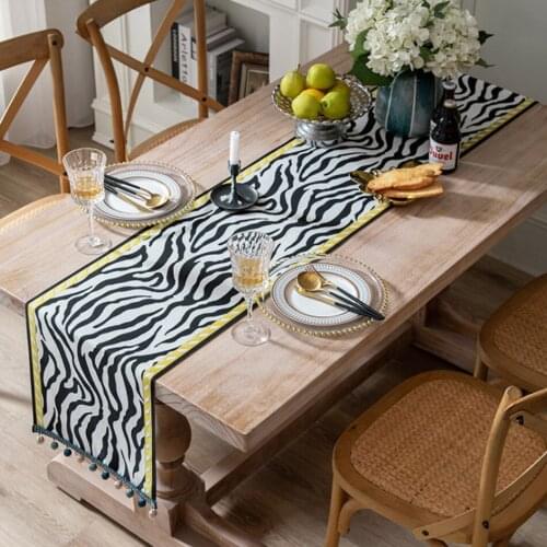 Modern Geometric Zebra Pattern Tablecloth Fashion Bed End Towel Party Wedding Home TV Cabinet With Tassel Beads Table Runner