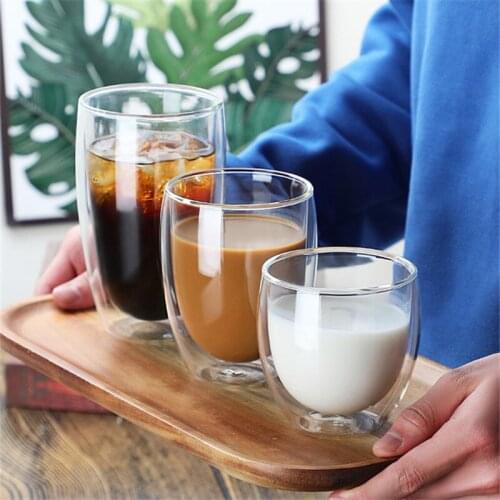 Borolicate Glass Mug Double Wall Glass Cup Clear Coffee Tea Cold Drinks Glass Cup Beer Steins Cola Fruit Juice Whiskey Drinkware