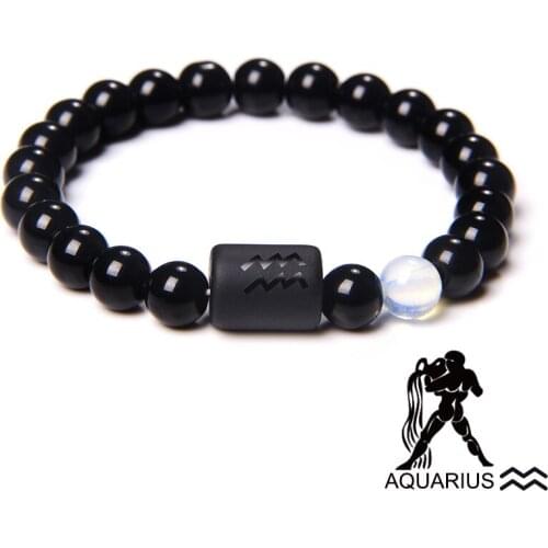 Aquarius Charm Bracelet Natural Stone Black Onyx Tiger Eye Tree Of Life Pendant Guardian Bangles Reiki Jewelry Birthday Gift