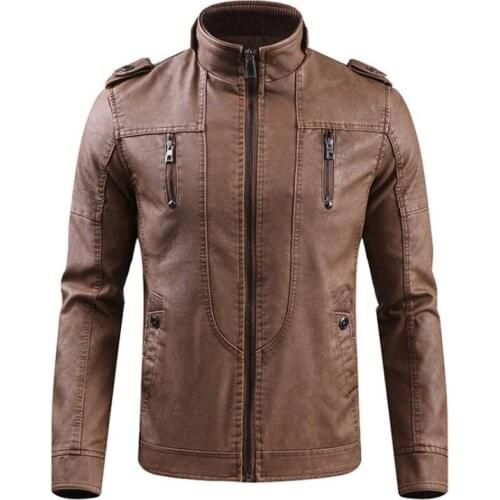 High quality Faux Leather Jackets Coats Men Vintage Motorcycle Leather Jacket Autumn Winter Fleece Leather Jacket Male Outerwear