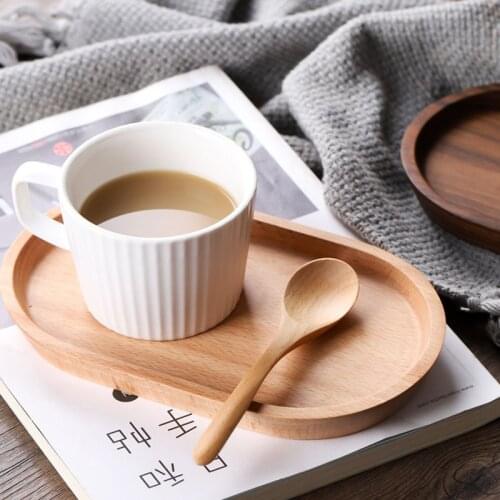 Japanese Black and White Oval Breakfast Dessert Tray Household Ceramic White and White Vertical Stripes Afternoon Tea Coffee Cup