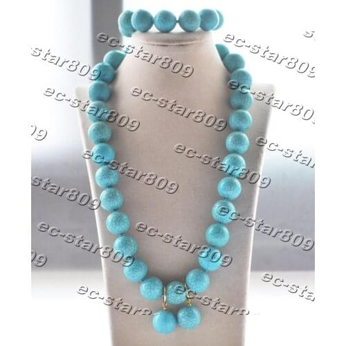 Z11386 SET 20" 20mm Round Blue Turquoise Necklace Bracelet Earring