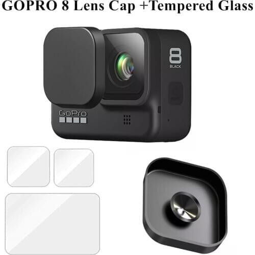Lens Cap Protective Silicone Lens Cover Case for GoPro Hero 8 Black Tempered Glass Screen Protector for Go pro 8 Camera
