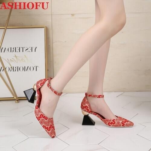 ASHIOFU Handmade New Hot Sale Ladies 6cm Chunky Heel Sandals Lace Ankle Strap Party Prom Shoes Classic Evening Fashion Sandals