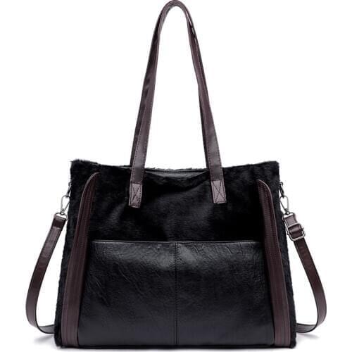 Winter Luxury Brand Handbags For Women Design 2021 Trendy Leather Plush Shoulder Bag Big Casual Tote Travel Bolsa Feminina Sac