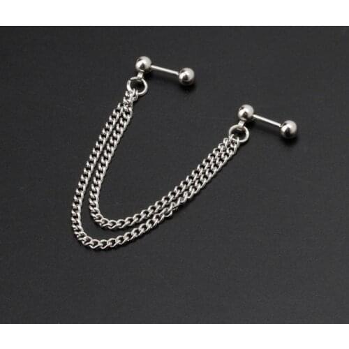 1Pc Punk Ball Stud Cartilage Ear Cuff Wrap Double Chain Piercing Earring Unisex M2EA