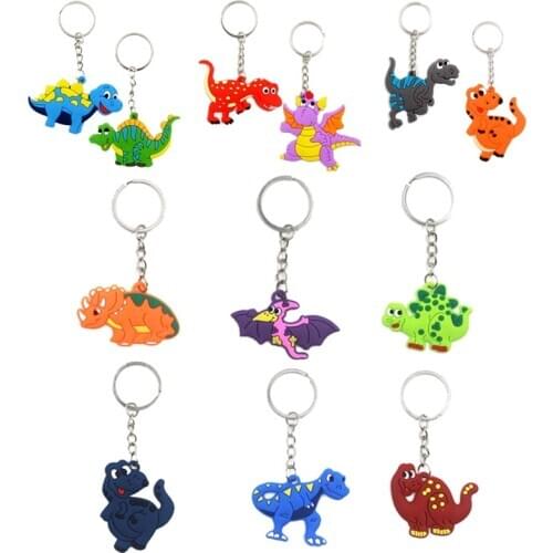 12Pcs/ Set Baby Dinosaur Keychain Kids Soft PVC Keyring Charm Key Chain Car Bag Pendant Plastic Cartoon Dinosaur Keychains