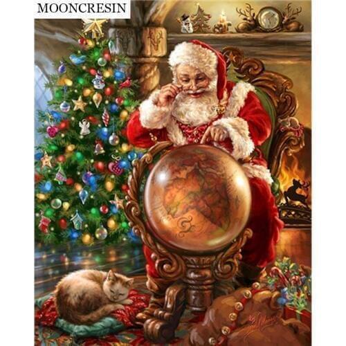 5D Diy Diamond Painting Cross Stitch Diamond Embroidery Crystal Mosaic Santa Claus and the Christmas Tree Decoration For Home