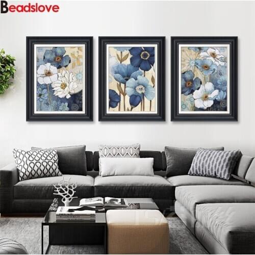 American Style Country Living Room diy Diamond Painting Bedroom Restaurant Triple Flower Cross Stitch Rhinestone New Diamond