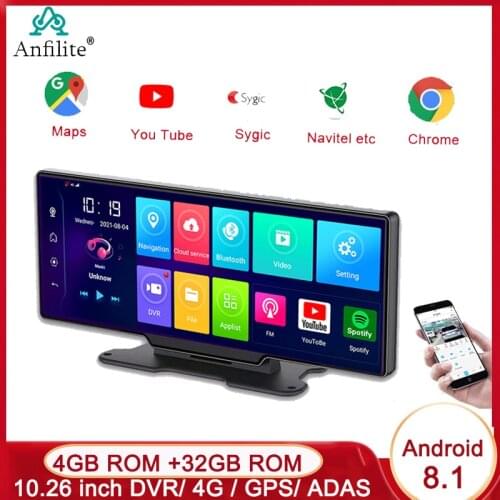 Anfilite 10 inch Android 8.1 Car dashcam 4G ADAS 1080P Recorder Registrar FHD Dual Lens Car DVR Camera 2+32GB GPS Navigation