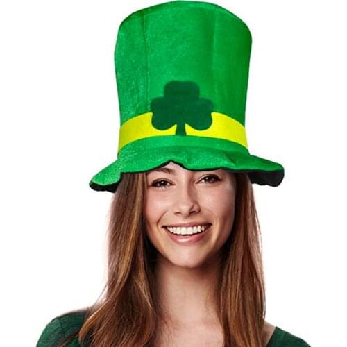 Saint Patricks Day Velvet Top Cap Leprechaun Hat Green White Striped Shamrock Clover Irish Cosplay Costume Dress up props