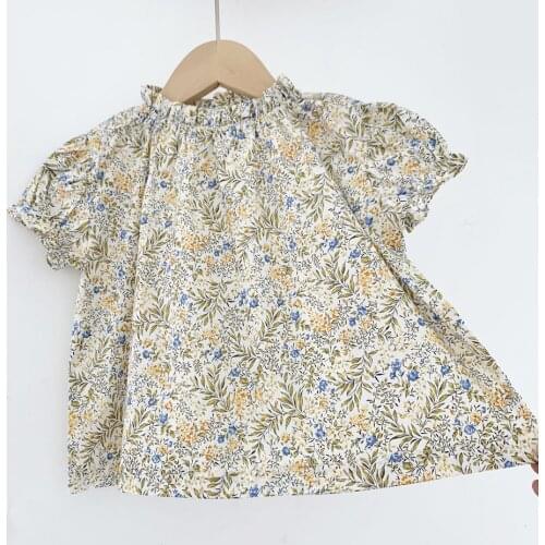 Floral Blouse Girls Vintage Flower Summer Clothes Toddler Kids Clothes 2-7Y