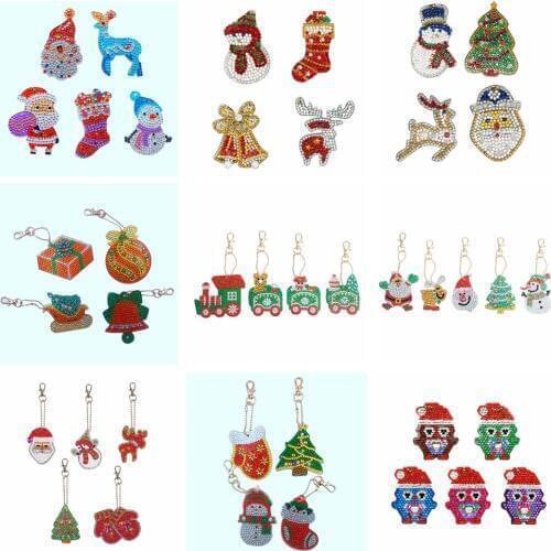 4/5pcs 5D DIY Full Drill Diamond Painting Keychain Christmas Decoration Halloween Decor Diamond Embriodery Kit