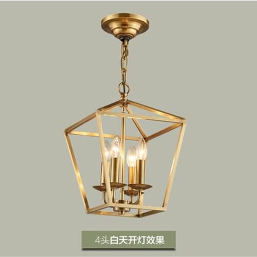 Diamond style copper brass golden hanging chain pendant light lamp bird cage nest dinning living room golden pendant lamp light