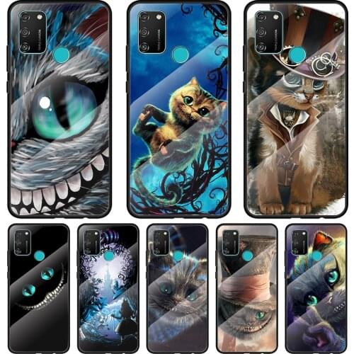 Alice In Wonderland Cat Tempered Glass Cover For Honor 30 20 10 9X 8X Pro Plus Lite Silicone Phone Case Coque