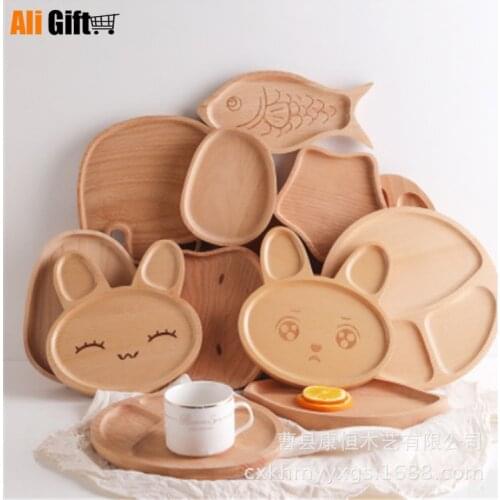 Cute Rabbit Face Wood Dinner Plate Children Fork Spoon Kids Cartoon Food Fruit Dish Tray Child Baby Serving Table Kitchen Plate