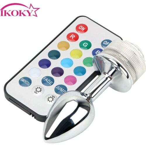IKOKY LED Light Metal Anal Plug Stainless Steel Butt Plug Remote Control Sex Toys For Couples Prostate Massager No Vibrator
