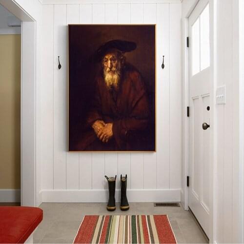 Citon Canvas Rembrandt《Portrait of an Old Jewish》Art Oil painting Artwork Poster Picture Modern Wall decor Home Decoration