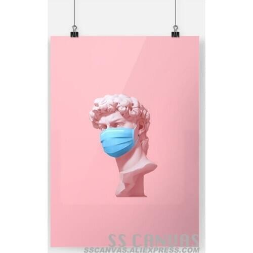 David in Mask Pink Sculpture Canvas Painting Decor Wall Art Pictures Bedroom Study Home Living Room Decoration Prints Poster
