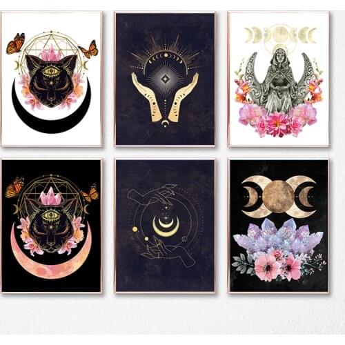 Witchy Decoration Canvas Painting Witchcraft Triple Moon Art Print Gothic Home Decoration Magic Witchy Knowledge Art Gift Poster