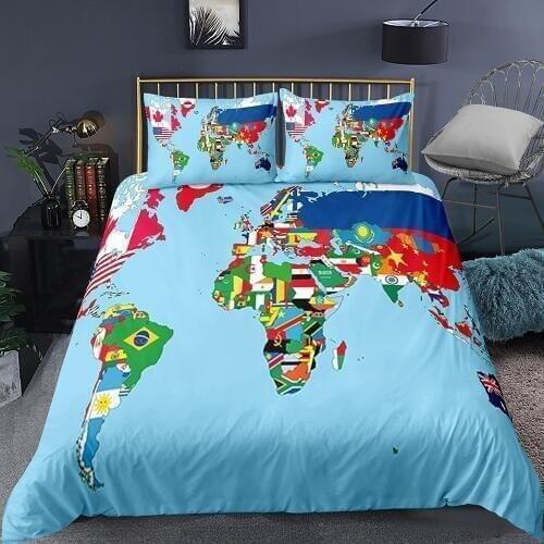 Fanaijia 3D blue map bedding set queen size world map Duvet Cover bed set home textile bed linen