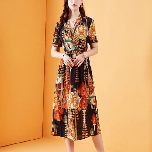 Real Silk Party Summer Women Clothes Vintage Ladies Top Quality Beach Dress Vestidos De Verano 9082-1 YY2885