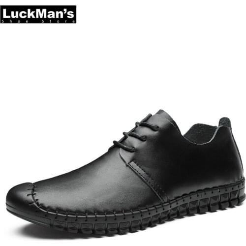 Genuine Leather Loafers Shoes Lace Up Men Casual Shoes Summer New 2019 Breathable Fashion Soft Flat Quality Driving Shoes