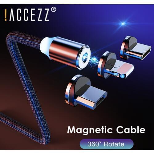 !ACCEZZ 2m Magnetic USB Cable Fast Charging Micro USB Type C For iPhone 11 Pro Max X XR Samsung Mobile Phone Magnet Charger Cord